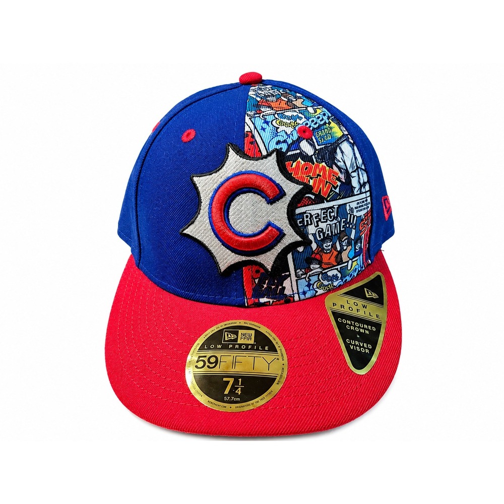 New Era 59FIFTY Chicago Cubs Hat Mens 7 1/4 Blue Comic Print Low Profile NWT
